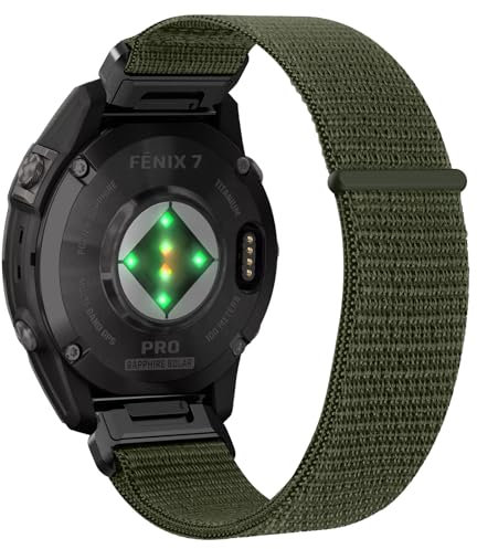 Niboow QuickFit 22mm Cinturino per Garmin Fenix 8 47mm/Fenix E 47mm/Fenix 7 Pro Solar/Fenix 7/Epix 2 Pro 47mm, Nylon Cinturino per Garmin Fenix 6 GPS/Fenix 6 Pro GPS/Fenix 5/Fenix 5 Plus - Verde