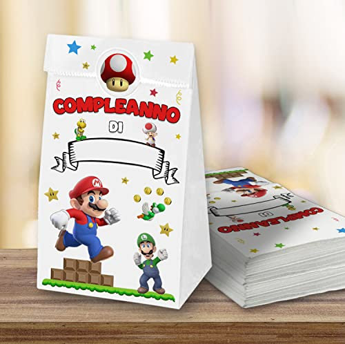 25 Sacchetti di carta Regalo compleanno fine festa bambini + 25 adesivi chiudibusta, Sacchetti di Carta per alimenti - Sacchettini Compleanno per confezione Regalini fine festa S.M.