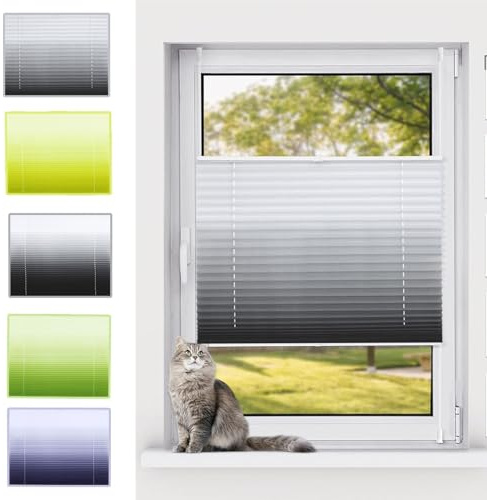 Plissee ohne Bohren Verdunkelung 25 x 50 cm Montage Sichtschutz und Sonnenschutz Jalousie Easyfix Faltrollo mit Klemmträger / -fix für Fenster und Tür, Grau