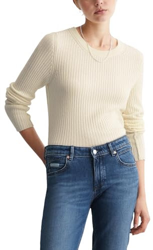 Marc O'Polo Denim Damen Strickpullover mit Rundhalsausschnitt Slim Fit, Weiß (White Blush), M