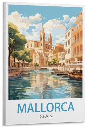 LICHNWW Mallorca Spanien Vintage-Reiseposter, 60 x 90 cm, Leinwanddruck für Wohnzimmer, Schlafzimmer, Schlafsaal, Zuhause, Büro, Wanddekoration