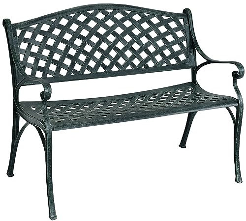 COSTWAY Gartenbank aus Aluminiumguss, wetterfeste Sitzbank für 2 Sitzer, Parkbank Metall, Balkonbank mit Rückenlehne & Armlehne, Metallbank für Garten, Terrasse, Balkon