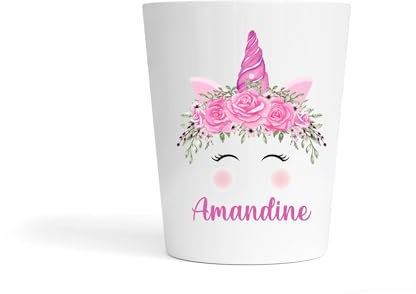Gobelet Enfant Fille Personnalisé Licorne Fleurie – Gobelet Incassable 230ml Sans BPA – Tasse Prénom Crèche ou École – Cadeau Rentrée Scolaire Féérique