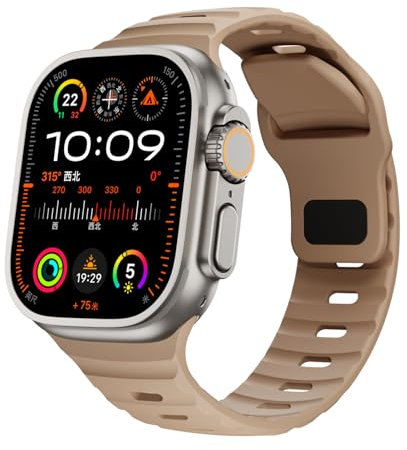 RYLIXAR Correa de Silicona Compatible con Apple Watch Ultra/Series 10/9/8/7/6/5/4/3/2/1/SE, 38-49mm, Deportiva (marrón, 42mm/44mm/45mm/49mm/46mm(series10)