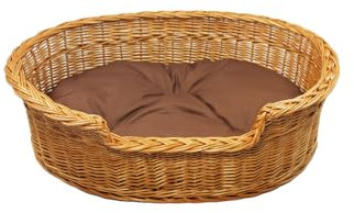 Damian-Wiklina Hundebett – Katzenbett – Hundeliege – Katzenliege – Katzenkorb – Hundekorb aus Weide – Hundekörbchen – BTH 43x28x10/14 cm – mit Brown-Kissen