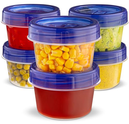 Small Plastic Food Deli Containers With Twist Top Lids - (4 Oz) - [6 Pack] - Food Storage Containers Takeout To Go - Storage Airtight Plastic Containers - Microwave, Freezer & Dishwasher Safe BPA-Free