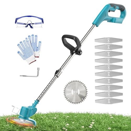 Garden Cordless Strimmer for Makita 18V Battery, Lightweight Electric Grass Trimmer with Metal Blades, Height Adjustable Grass Strimmer For Yard & Garden Clearing Weeds Trees (with 2X 3000mAh battery)