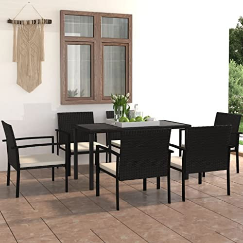 Rlxzsn Outdoor-Essgruppe Tisch und Stühle 7-TLG Gartenmöbel Outdoor Möbel Balkonmöbel Set Lounge-Set Terassenmöbelset Wetterfest Langlebig und Stabil Schwarz（Tisch: 140x70x73 cm）
