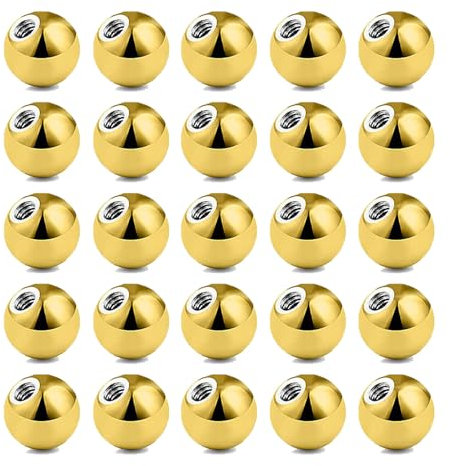 Besyvvin 25er Piercing Kugeln Gold 1.6mm Ersatzkugel Schraubkugel 4mm für Piercing Zunge Bauchnabel Chirurgenstahl