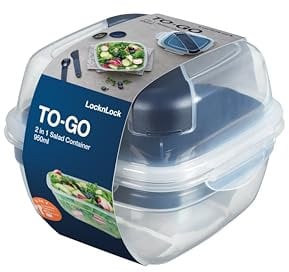 LocknLock TO GO Salad Bowl mit Toppingtray, Saucenbecher & Besteck | 950 ml | 100% luft- und wasserdichte Vorratsdose | Spülmaschinen-, und Mikrowellengeeignet | BPA-Frei | Salatschüssel to go