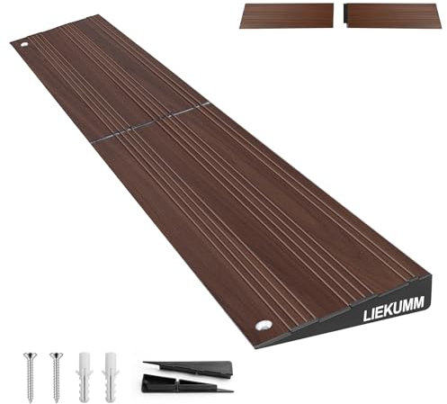 LIEKUMM 2.5 cm Rise Aluminium Threshold Ramp, 1000 kg Capacity Wheelchair Ramp for Mobility Scooters, Steps, Kerbs, Electric Wheelchairs, Pushchairs, Trolleys, 80 cm x 12 cm, Dark Wood Grain
