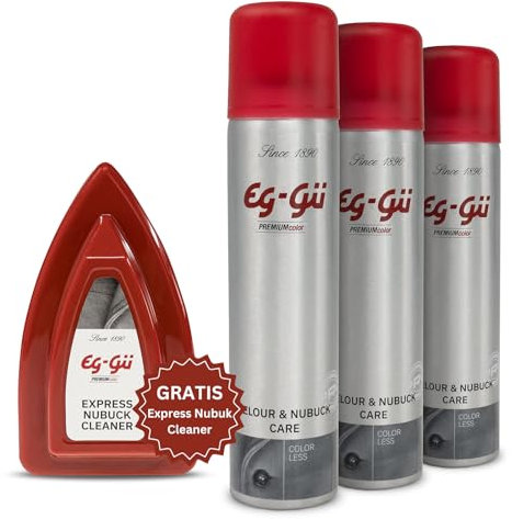 eg-gü 3x Imprägnierspray Wildleder Farblos + Wildleder Bürste - Pflegeset für Nubukleder & Rauleder, 250ml