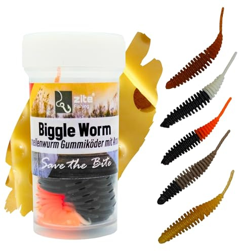 Zite Fishing Biggle Worm Gummiköder 6,5cm | 8 Stück Lamellen-Gummiwurm für | Ultra Light Forellen Angeln | Made in Germany | 100% Phthalatfrei