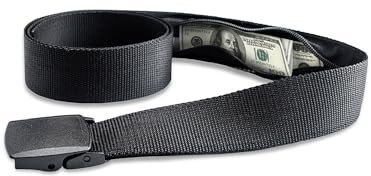 Ceinture porte-monnaie avec fermeture éclair, compartiment secret, cache argent, en nylon, noire, pour homme et femme, protection contre le vol, convient pour les voyages d'affaires, les voyages, Noir