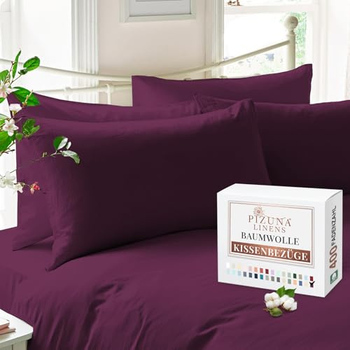 Pizuna 2er Pack Kissenbezug 70x90cm Baumwolle Beerenpflaume 400 Fadenzahl | Luxuriöser Soft-Satin 2er Pack Kissenbezüge, 100% Langstapel Baumwolle Nur Kissenbezug (Bierige Pflaume, 70x90 cm) Mako Satin