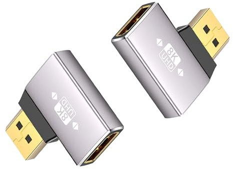 Duttek Lot de 2 adaptateurs Displayport 8K à Angle Droit, Adaptateur Displayport 32,4 Gbit/s, mâle vers Femelle (8K/60Hz, 4K/144Hz) pour PC, Ordinateur Portable