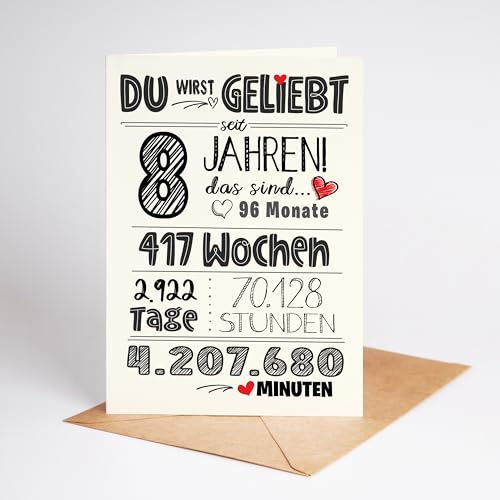 Lovely Cards Süße Karte zum 8. Geburtstag - Karte zum Geburtstag Freundin Freund 8 Jahre - besondere Geschenkkarte Frau - Geburtstagskarte Tochter - Geburtstagskarte Sohn (8Jahre)