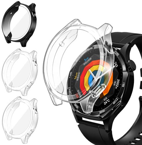 ivoler 3 Pièces Coque avec Protection Écran pour Huawei Watch GT 5 46mm, Étui de Protecteur Complète en TPU Souple Mince Antichoc Anti-Rayures Housse (2 Transparent + 1 Noir)