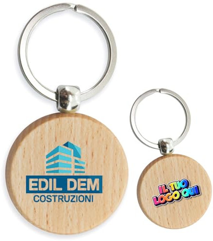 D&Vlab Kit 25pz Portachiavi Rotondi In Legno Ciondolo Tondo Personalizzato Con Logo Testo Stampa a colori - Gadget aziendale Pubblicitario Idea Regalo Natale