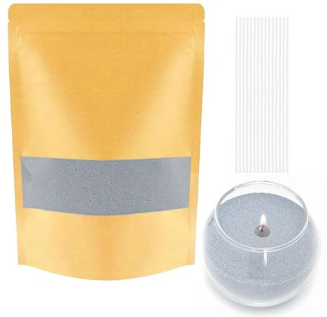 Ovaletta 900g Kerzensand Grau, Kerzensand mit Docht, Kerzensand mit Duft, Kerzen selber Machen Set, Paraffinwachs für Kerzen, mit 17 Dochte, Kerzenwachs zum Gießen, Kerzensand Set (900g)