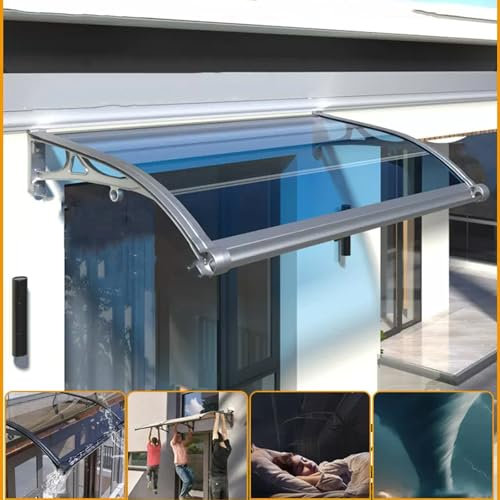 Outdoor Front Door Canopy Awning with Large Gutter for Garden Quiet Self cleaning Rain Shelter (Blue 120x190cm)