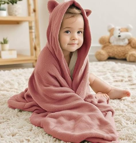 BABANINI Toalla con Capucha Bebe, Regalo Recien Nacido Niño y Niña, Ropa de 0-10 años, Manta Bebe, 100% Fibra de Bamboo, 600GSM, Extra Grande 90x130cm (Rojo)