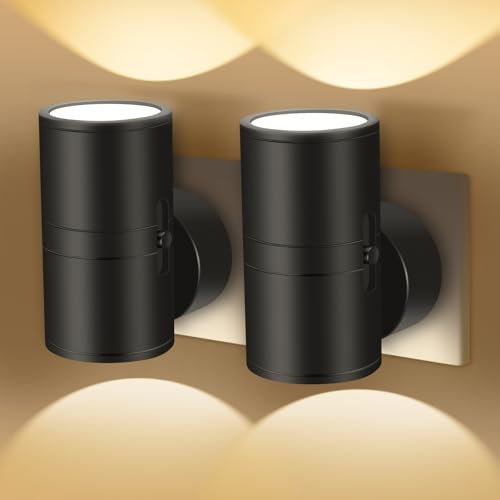 HOTUT Veilleuse Prise Electrique, 2 pièces LED Veilleuse du crépuscule à l'aube avec capteur, blanche chaude, 0-100 LM Luminosité Réglable, Veilleuses à brancher sur le mur pour Chambre, Couloir