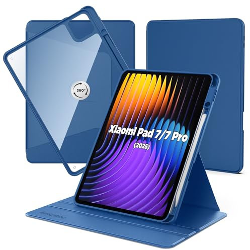 EasyAcc Coque Rotative pour Xiaomi Pad 7/7 Pro 11,2 Pouces 2025 Tablette, Couvercle de Support Rotatif à 360 Degrés pour Xiaomi Pad 7/7 Pro, Bleu océan