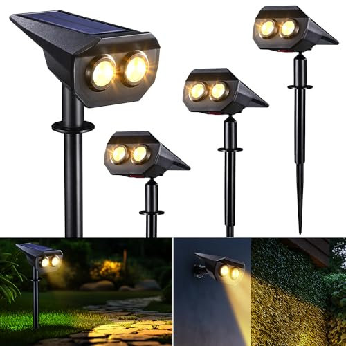 Joomer Solarlampen für Außen, 4 Stück Solar Strahler Wetterfest IP65, LED Gartenleuchten Solar, 2 Helligkeitsmodi, Solarleuchten für Außen Garten Hof Gehweg Rasen Auffahrt, Warmweiß