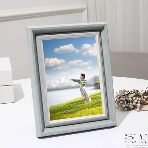 AMDXD Bilderrahmen Grau Blau, Tischplatte Fotorahmen Horizontal & Vertikal, Rechteck Picture Frame PS MDF Holzrahmen, Fotogröße 25x30 cm