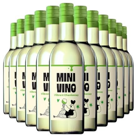 Minivino Chardonnay White Wine 12.5% ABV | 12 x 18.7cl Single-Serve PET Bottles | Australian Wine | Smooth & Fruity | Ready to Drink | Ideal for Picnics, Parties & On-the-Go