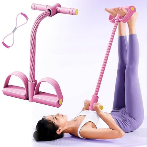 21 Bandas de Resistencia para Fitness, 4 Tubos con Pedal para Tobillos, Equipo Multifuncional para Abdominales, para estiramientos de Abdomen, Cintura, Entrenamiento para moldear el Cuerpo (Rosa)