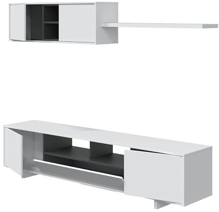 Dmora Wohnwand in Holzoptik, weiß, glänzend, 200 x 41 x 46 cm