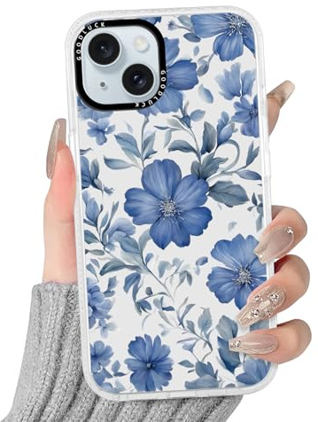 Kivlclri Coque pour iPhone 15 6,1'', Etui Transparente Silicone avec Bleu Fleur Aesthetic Motif Design, Protection Bumper Case Antichoc Housse pour Femme Ultra Fine TPU Étui Souple pour iPhone 15
