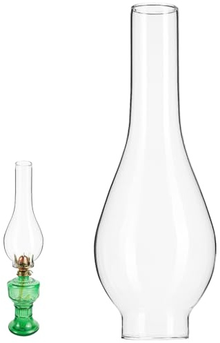 ULTECHNOVO Pantalla de cristal para lámpara de aceite y queroseno – Repuesto cilíndrico largo transparente para linterna vintage y antigua – Diámetro base 50 mm – Cristales para lámparas de aceite