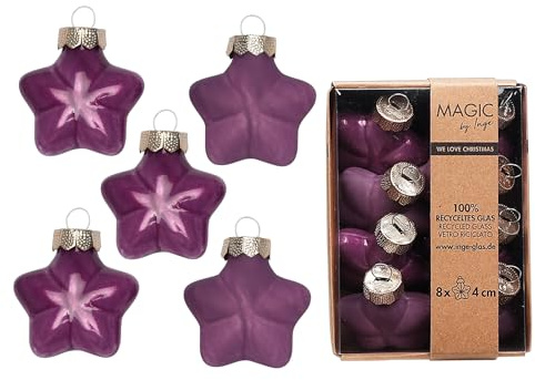 Christbaumschmuck Sterne 4cm Glas 8 Stück - matt & glänzend - Kleine Christbaumkugeln für Weihnachtsbaum - Weihnachtskugeln & Weihnachtsbaumschmuck zu Weihnachten - Wild Mauve