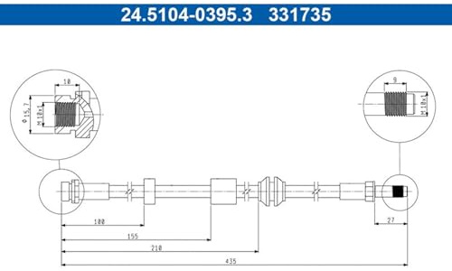 ATE Brake Hose Front Axle Suitable for C-Max Focus | 24.5104-0395.3