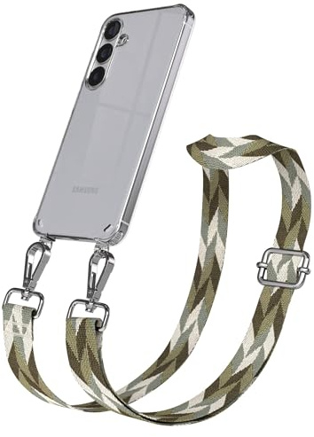 EAZY CASE Handykette - Verstellbares Taschenband kompatibel mit Galaxy S25 Plus, Schulterriemen, Handykordel mit Silikon Hülle, Umhängetasche, Grün Mix Silber