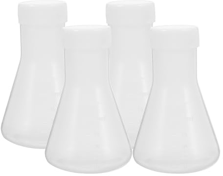 BATHVEVE 4pcs Plastic Conical Flask 50ml Wide Mouth Laboratory Flask with Protective Lid Leak-proof Chemistry Beaker for Scientific Experiments
