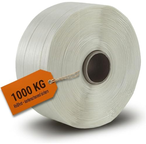 1 rouleau de ruban de cerclage textile, largeur 25 mm, longueur 500 m chacun, résistance à la déchirure 1000 kg, noyau 76 mm