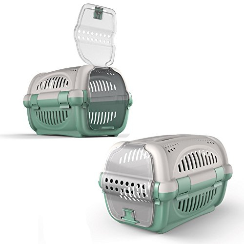 CAT CENTRE Premium Pet Carrier, Cat Dog Transport Box, Green | Kitten puppy travel cage, lockable front door, air vents, lightweight, easy clean, 10 kg max