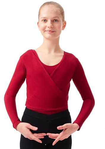 tanzmuster Ballett Wickeljacke Mädchen - Mandy - extra weicher Baumwollstoff - Ballettjacke zum Binden für Kinder - Burgunder 128/134