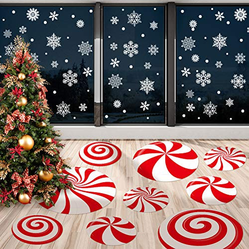 Whaline 108 Stück 2021 Neujahr Winter Aufkleber Dekorationen Pfefferminze Boden 12 selbstklebende Wand Candy Decals 96 Schneeflocke für Dekoration Süßigkeiten Party Versorgung