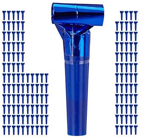 Relaxdays 150 x Partytröten, Luftrüssel Kinder, Tröten Kindergeburtstag, Party Pack Krachmacher, Blasrüssel, blau