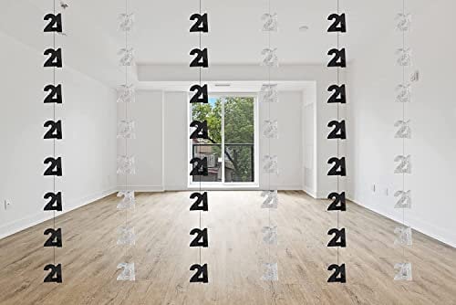 SHATCHI Age Hanging String 13th-90th Glitz Anniversary Birthday Metallic Shiny Foil Banner Party Door Wall Decorations Pack of 6, Black and Silver, one Large