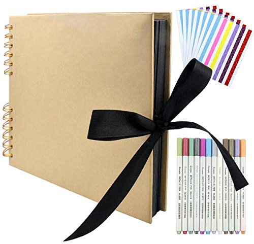 Album Portafoto Fotografico Pagine Nere 80 Scrapbooking Fai da Te Fotoalbum Fotolibro Personalizzabile Adventure Book DIY con 12 Pennarelli Metallici 714 Angoli Adesivi per Foto