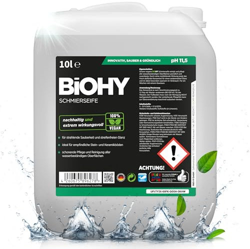 BiOHY Jabón lubricante (Bidón de 10 litros) | concentrado para suelos | Aplicable a todas las superficies delicadas | Caucho, linóleo, parqué, PVC, piedra (Schmierseife)