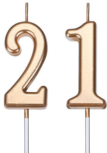 BBTO 21st Birthday Candles Cake Number Candles Happy Birthday Cake Candles Topper Decoration for Birthday Wedding Anniversary Celebration Favor (Champagne Gold)