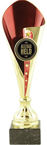 Pokal Award Aurora in Gold/rot mit hochwertigen Aluminium Emblem Altagsheld (36 cm)