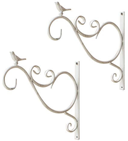 TentHome Vintage Blumenampelhalter Blumenampelhaken Wand 2 Stück Wandhalterung hängende Halterung Pflanze Haken mit Vogel Figur für Blumentopf, Blumenampel, Hängekörbe, Windspiele, Laternen, weiß